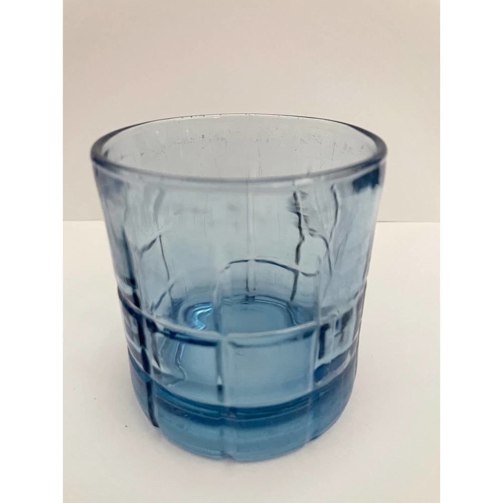 ANCHOR HOCKING short blue tartan 10oz glass